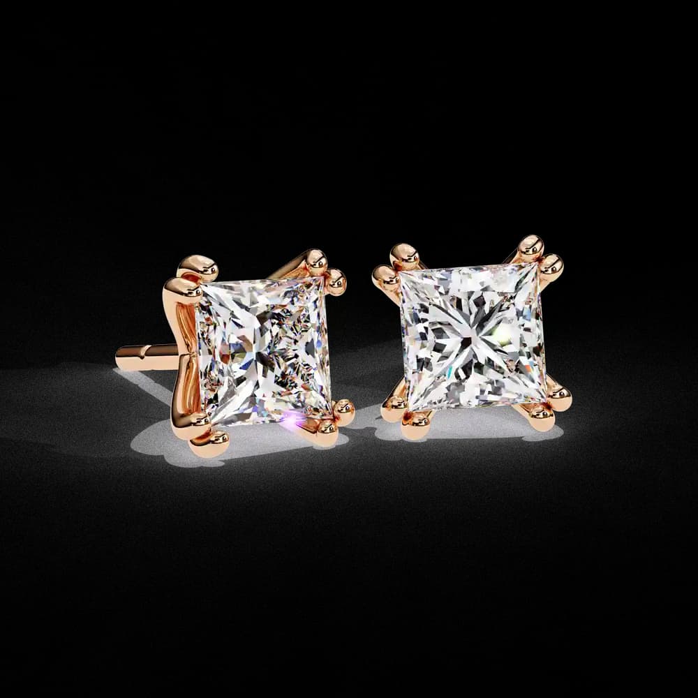 Four-Prong Princess Cut Lab Grown Diamond Stud Earrings - Image 1 Four-Prong Princess Cut Lab Grown Diamond Stud Earrings, view 1 of 16