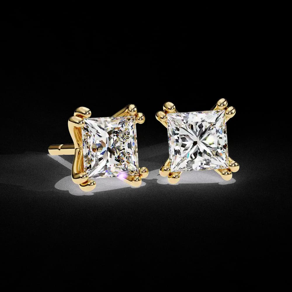 Four-Prong Princess Cut Lab Grown Diamond Stud Earrings - Image 11 Four-Prong Princess Cut Lab Grown Diamond Stud Earrings, view 11 of 16
