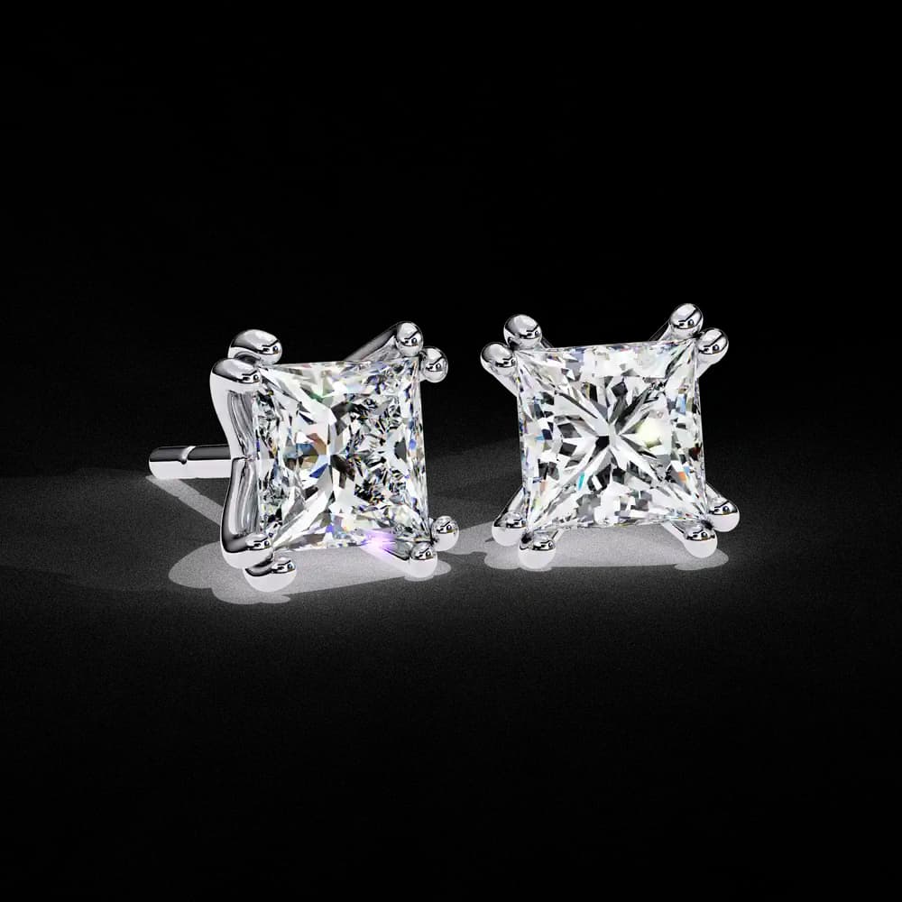 Four-Prong Princess Cut Lab Grown Diamond Stud Earrings - Image 3 Four-Prong Princess Cut Lab Grown Diamond Stud Earrings, view 3 of 16