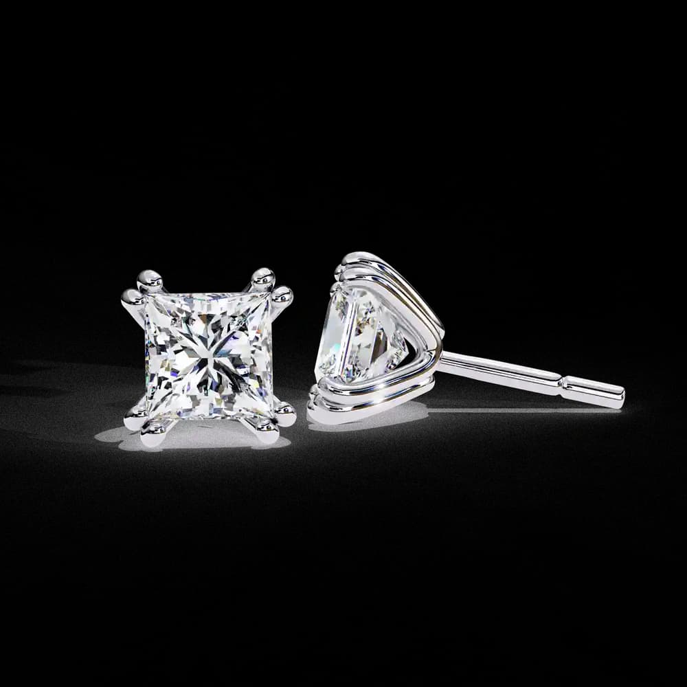 Four-Prong Princess Cut Lab Grown Diamond Stud Earrings - Image 7 Four-Prong Princess Cut Lab Grown Diamond Stud Earrings, view 7 of 16