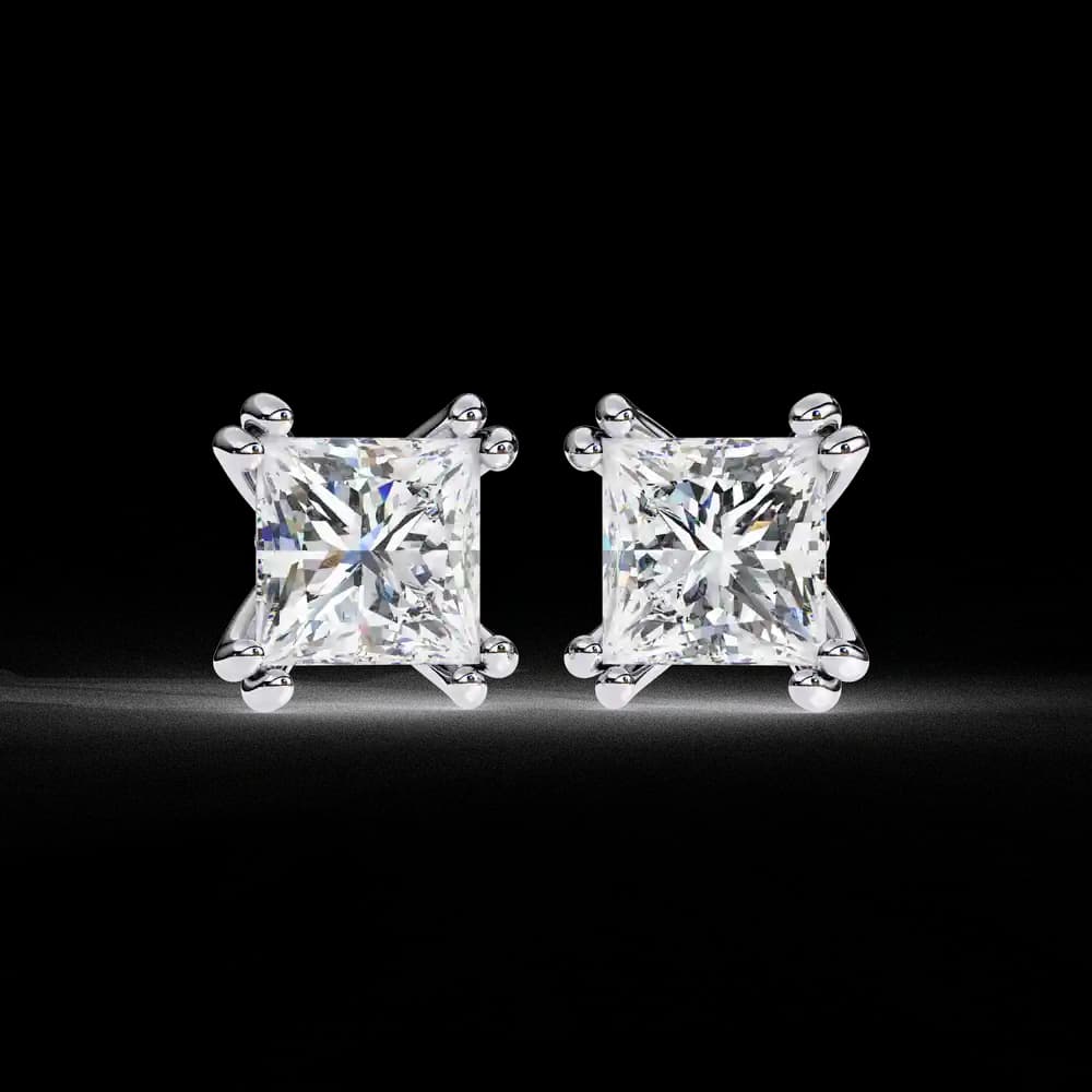 Four-Prong Princess Cut Lab Grown Diamond Stud Earrings - Image 8 Four-Prong Princess Cut Lab Grown Diamond Stud Earrings, view 8 of 16