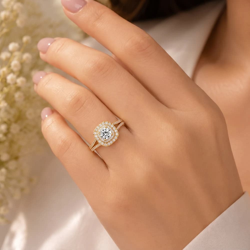 Double Halo Round Lab Grown Diamond Ring - Image 2 Double Halo Round Lab Grown Diamond Ring, view 2 of 5