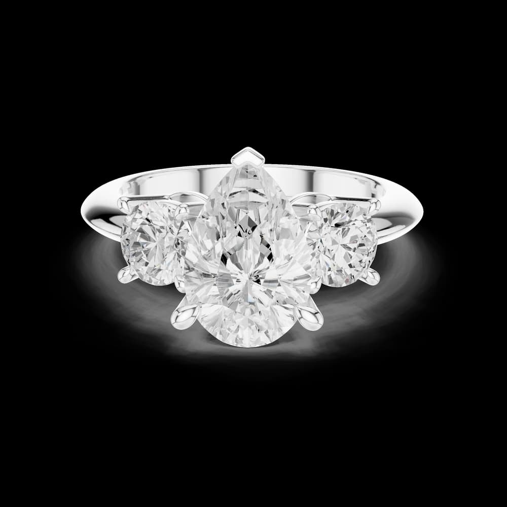 Pear Cut With Round Three Stone Lab Grown Diamond Ring - Image 2 Pear Cut With Round Three Stone Lab Grown Diamond Ring, view 2 of 6
