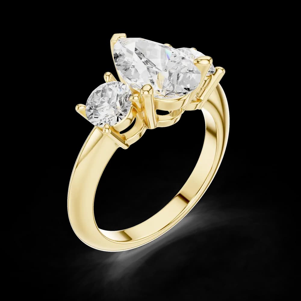 Pear Cut With Round Three Stone Lab Grown Diamond Ring - Image 5 Pear Cut With Round Three Stone Lab Grown Diamond Ring, view 5 of 6