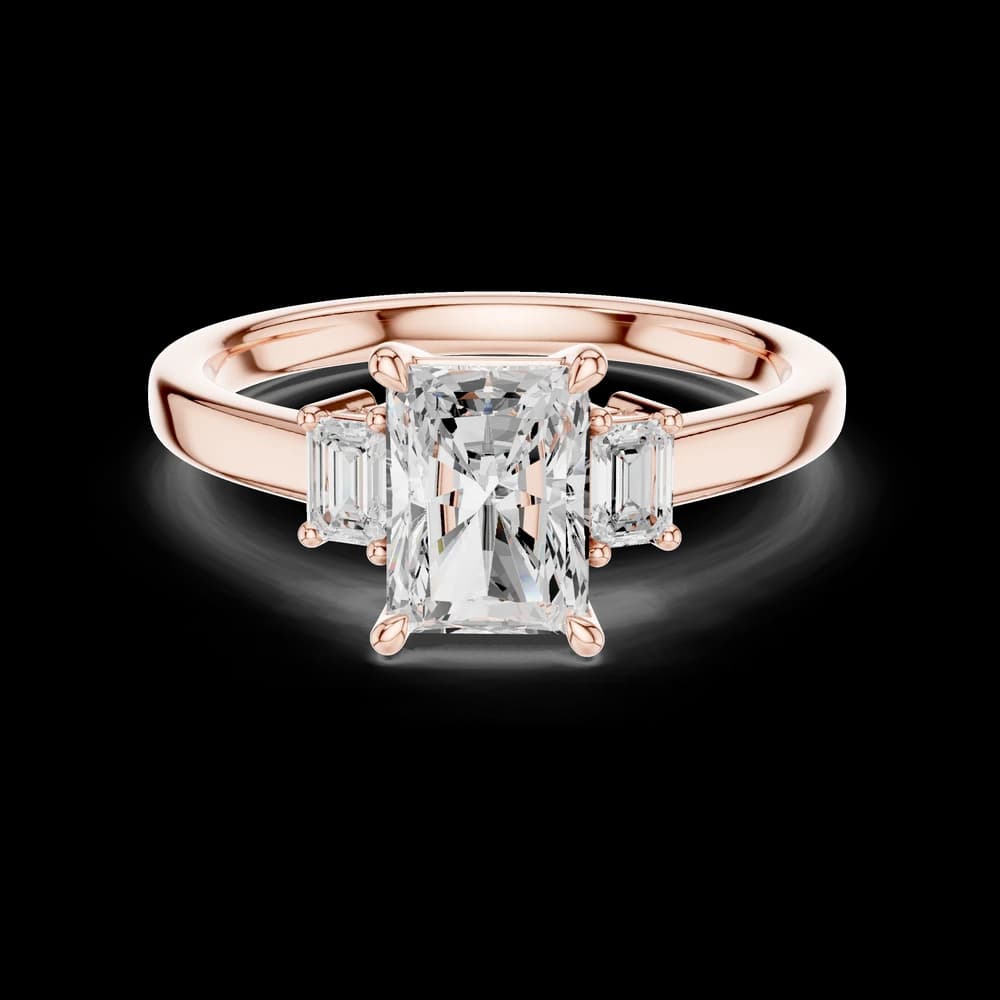 Radiant Center Emerald Side Stone Setting Lab Grown Diamond Ring - Image 1 Radiant Center Emerald Side Stone Setting Lab Grown Diamond Ring, view 1 of 6
