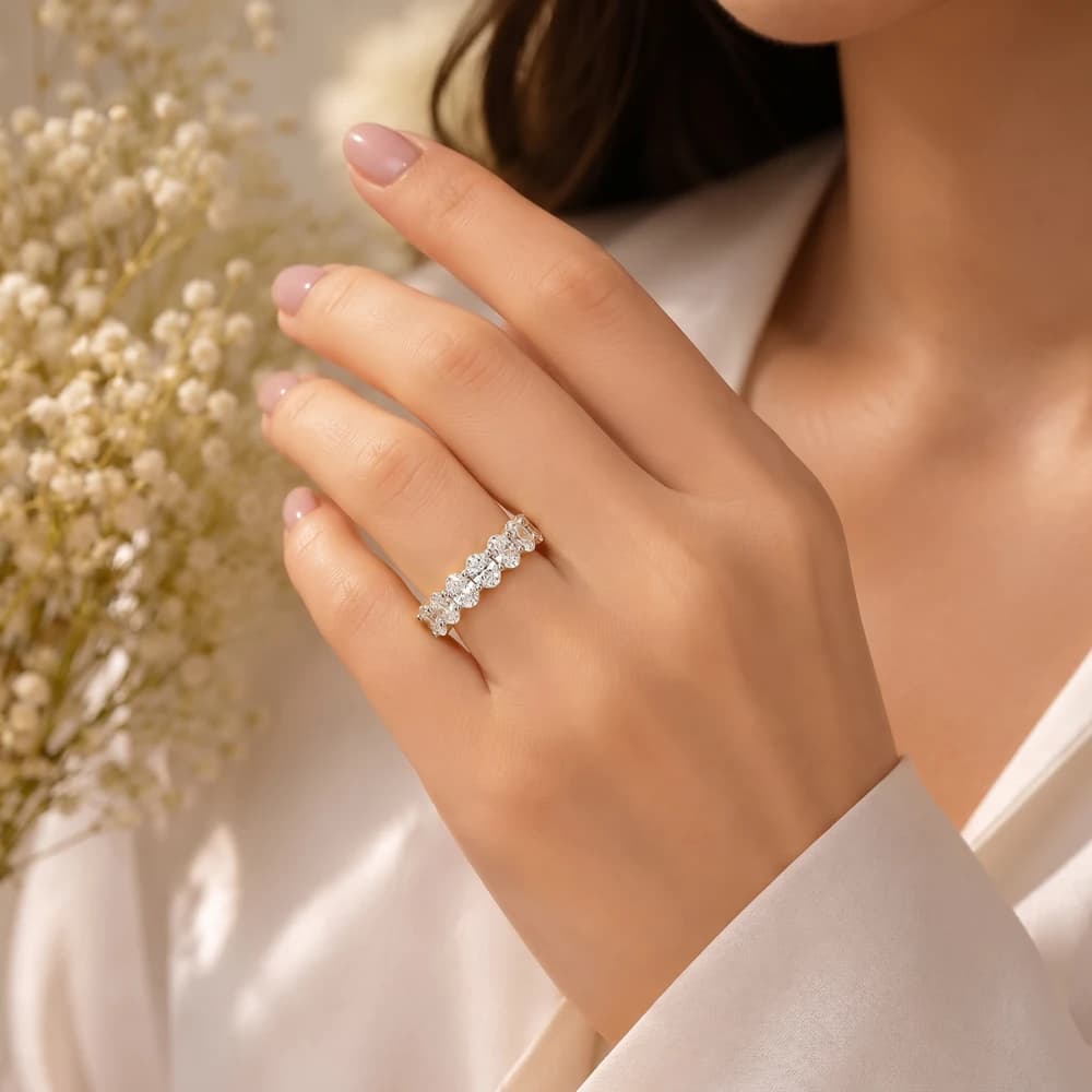 Classic Gold Half Eternity Lab Grown Diamond Ring - Image 2 Classic Gold Half Eternity Lab Grown Diamond Ring, view 2 of 3