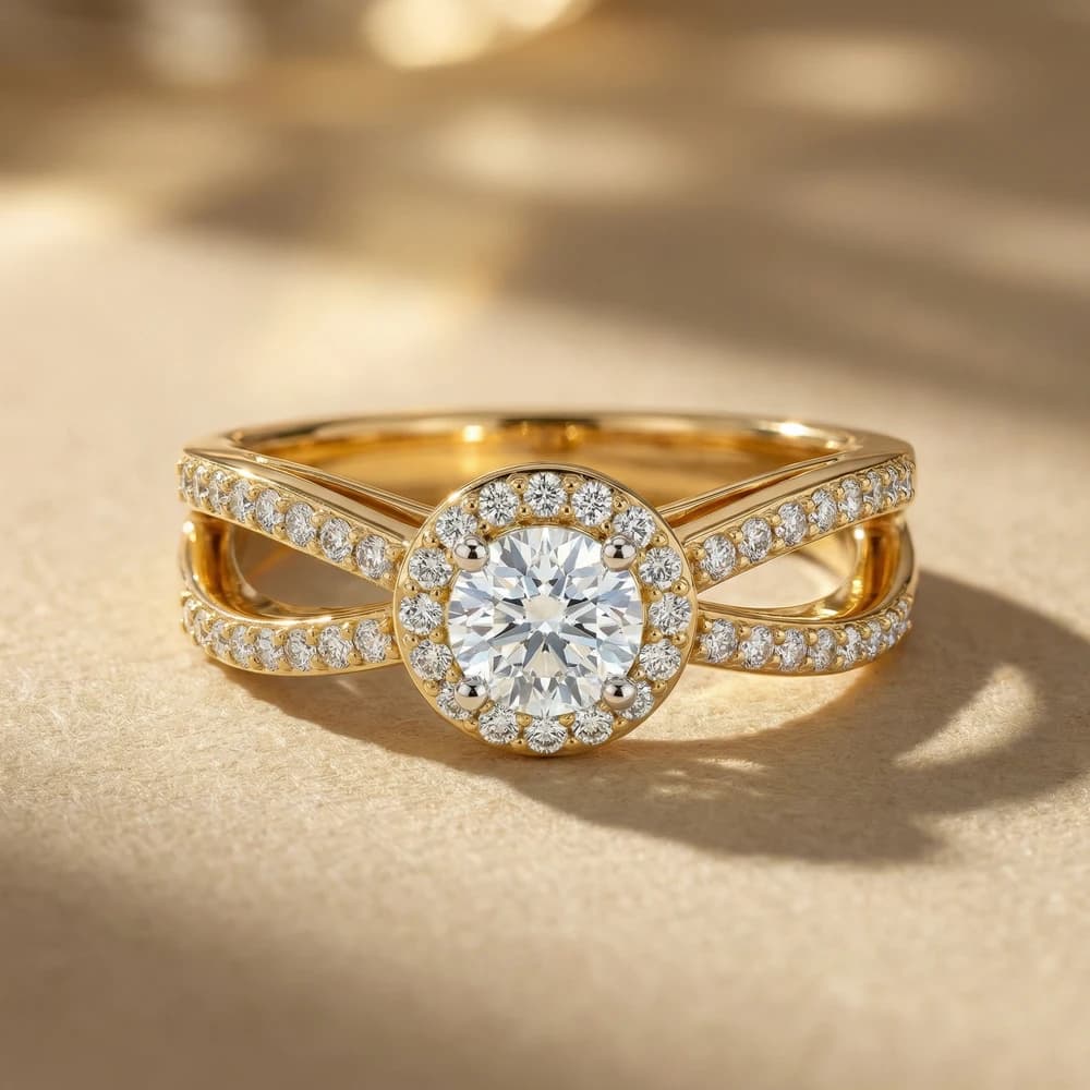 Split Shank Pave Halo Lab Grown Diamond Ring - Image 2 Split Shank Pave Halo Lab Grown Diamond Ring, view 2 of 4