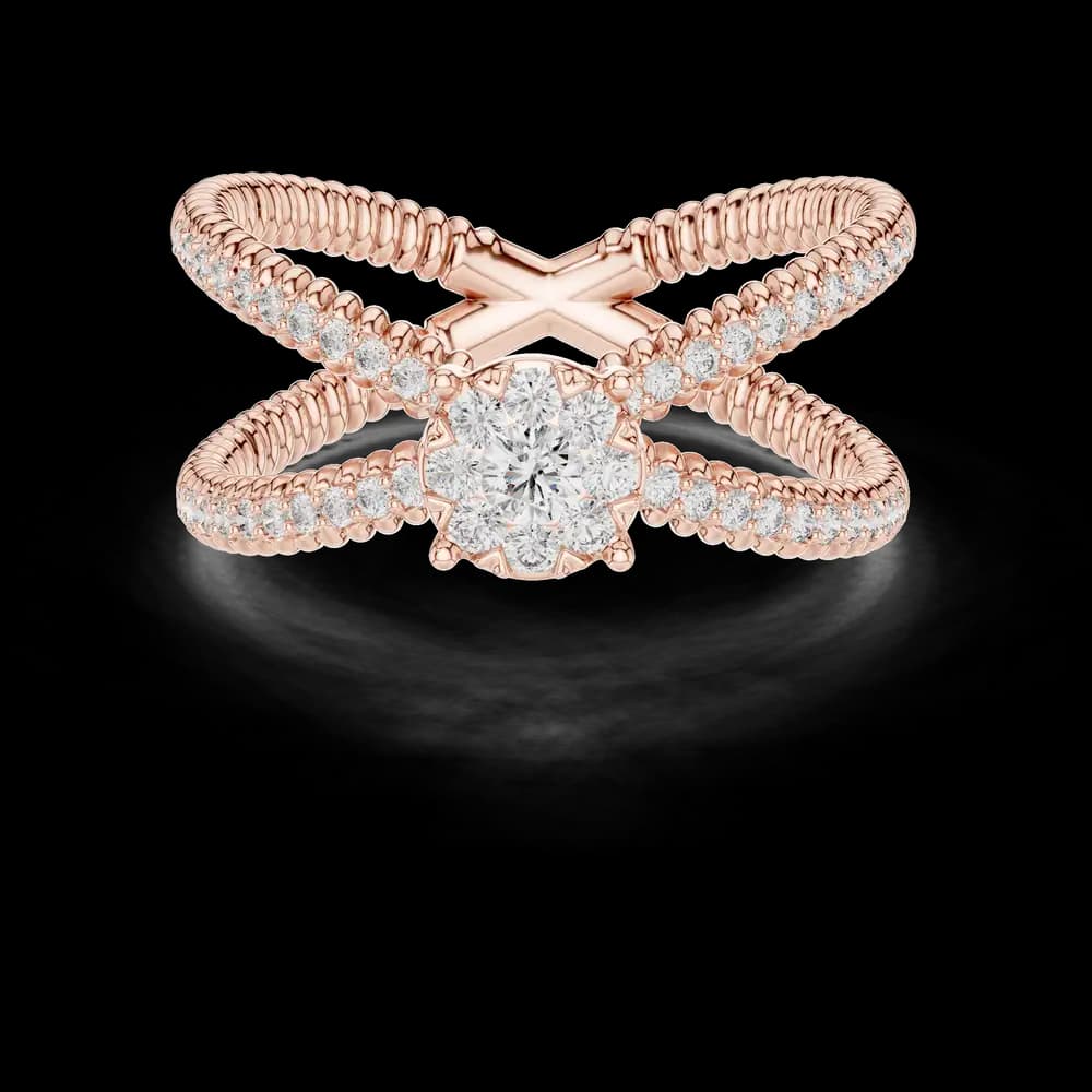 Round Cluster Crossover Pavé Lab Grown Diamond Ring - Image 1 Round Cluster Crossover Pavé Lab Grown Diamond Ring, view 1 of 6