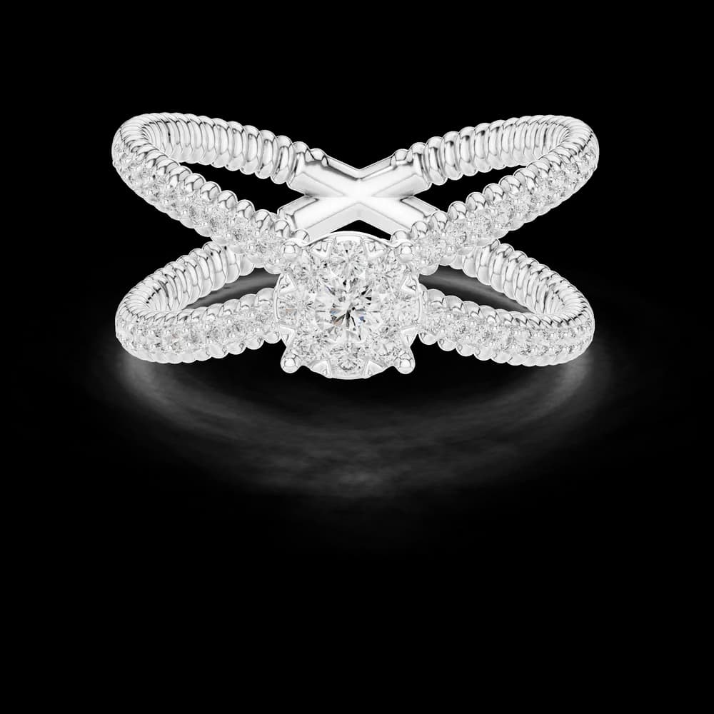 Round Cluster Crossover Pavé Lab Grown Diamond Ring - Image 2 Round Cluster Crossover Pavé Lab Grown Diamond Ring, view 2 of 6