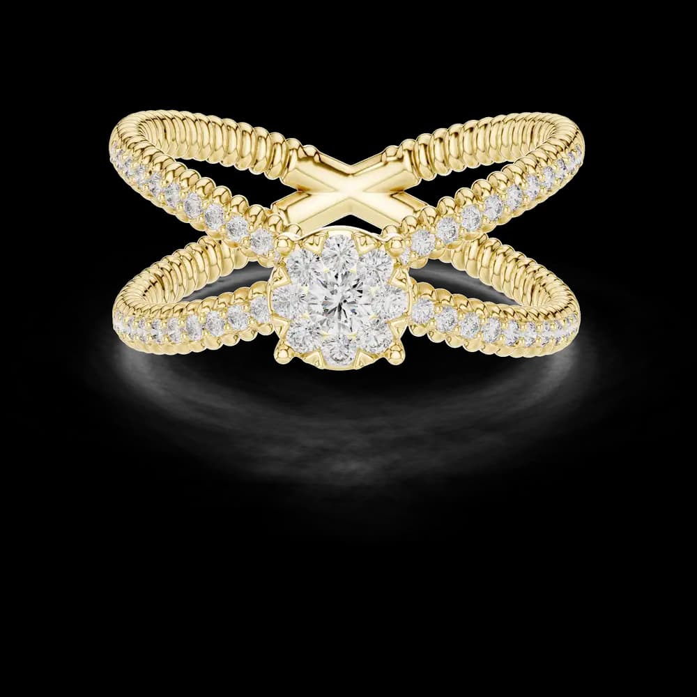 Round Cluster Crossover Pavé Lab Grown Diamond Ring - Image 3 Round Cluster Crossover Pavé Lab Grown Diamond Ring, view 3 of 6