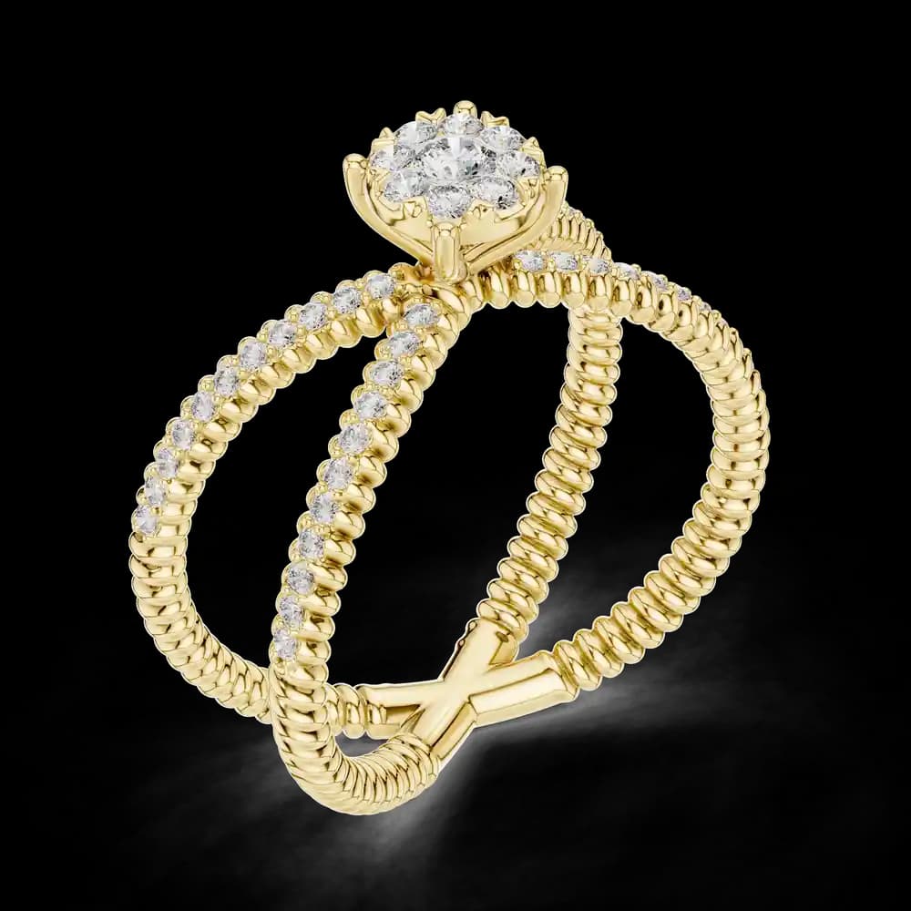 Round Cluster Crossover Pavé Lab Grown Diamond Ring - Image 5 Round Cluster Crossover Pavé Lab Grown Diamond Ring, view 5 of 6