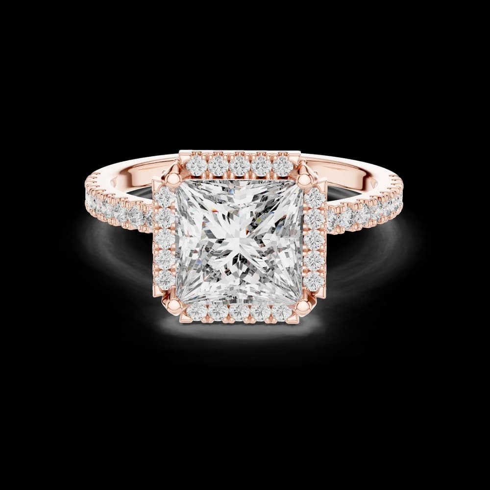 Square Halo Pave Band with Princess Cut Lab Grown Diamond Ring - Image 1 Square Halo Pave Band with Princess Cut Lab Grown Diamond Ring, view 1 of 5