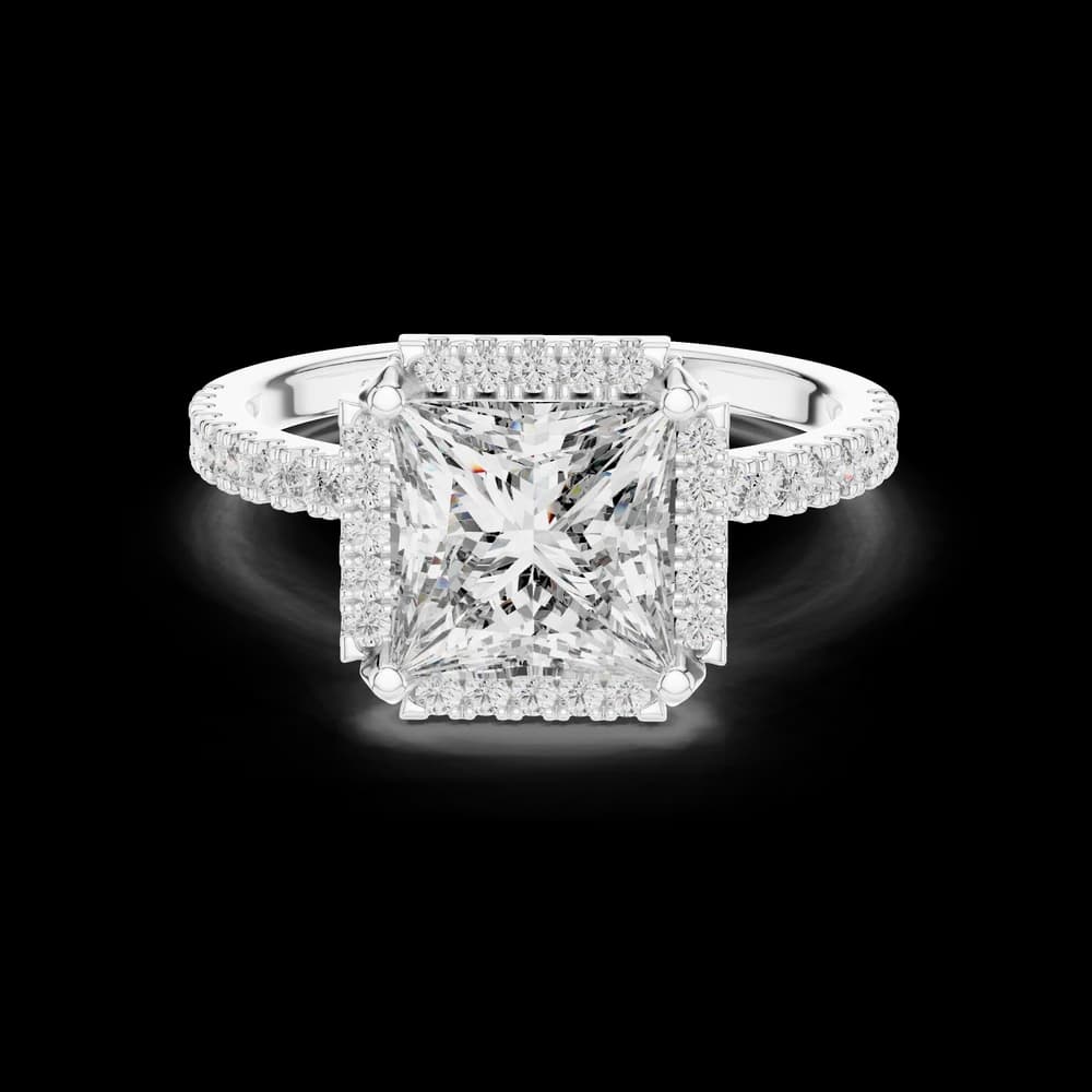 Square Halo Pave Band with Princess Cut Lab Grown Diamond Ring - Image 2 Square Halo Pave Band with Princess Cut Lab Grown Diamond Ring, view 2 of 5