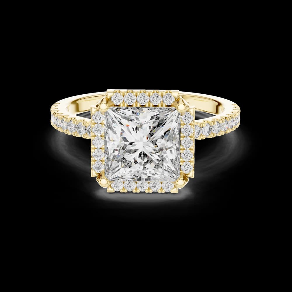 Square Halo Pave Band with Princess Cut Lab Grown Diamond Ring - Image 3 Square Halo Pave Band with Princess Cut Lab Grown Diamond Ring, view 3 of 5