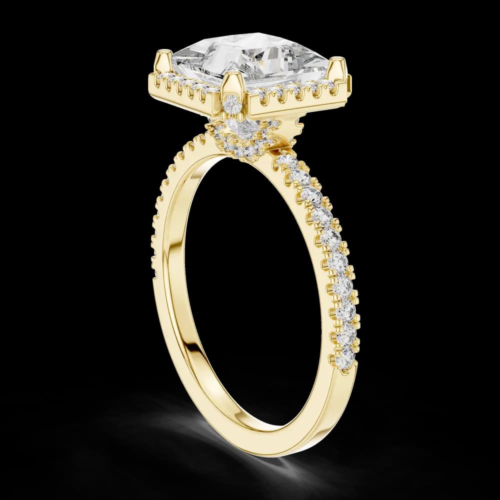 Square Halo Pave Band with Princess Cut Lab Grown Diamond Ring - Image 4 Square Halo Pave Band with Princess Cut Lab Grown Diamond Ring, view 4 of 5