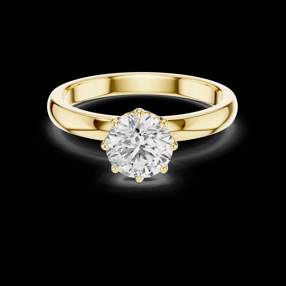 Round Solitaire Crown Setting Yellow Gold Ring - Image 2 Round Solitaire Crown Setting Yellow Gold Ring, view 2 of 3