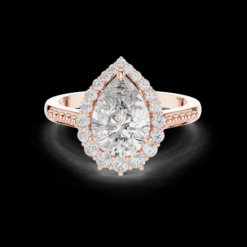 Pear Halo Beaded Band Lab Grown Diamond Ring - Image 1 Pear Halo Beaded Band Lab Grown Diamond Ring, view 1 of 6