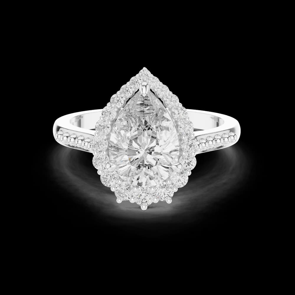 Pear Halo Beaded Band Lab Grown Diamond Ring - Image 2 Pear Halo Beaded Band Lab Grown Diamond Ring, view 2 of 6