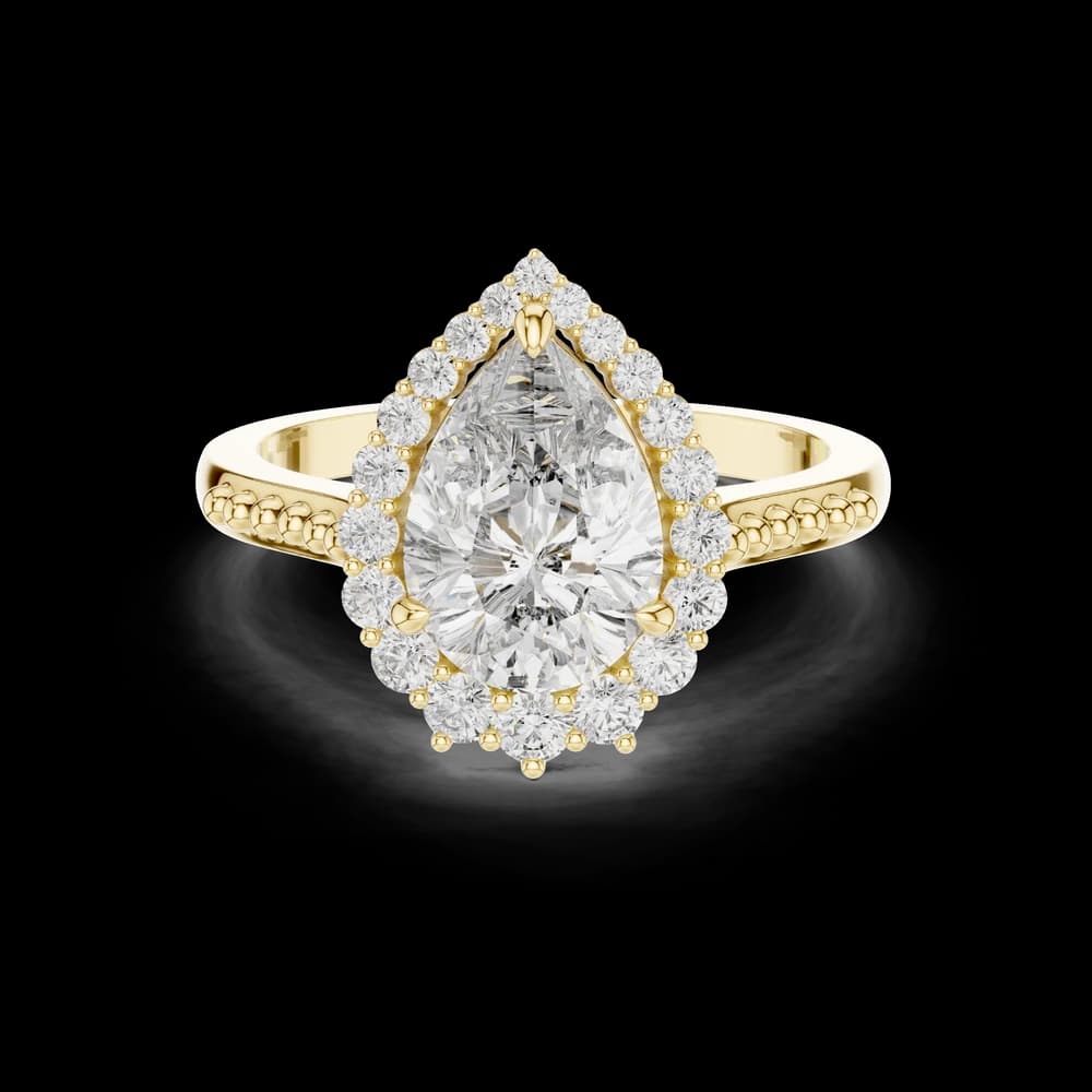 Pear Halo Beaded Band Lab Grown Diamond Ring - Image 3 Pear Halo Beaded Band Lab Grown Diamond Ring, view 3 of 6