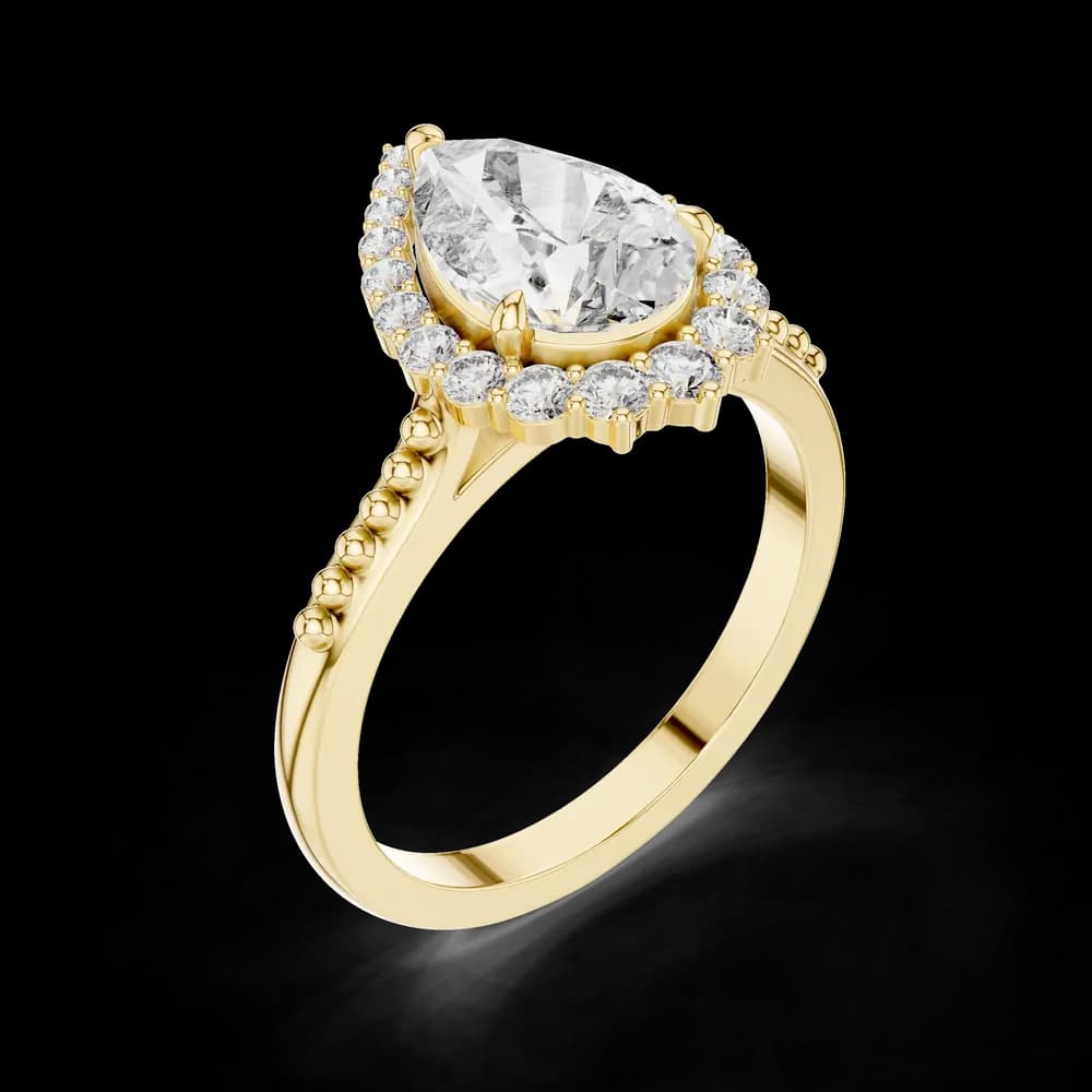 Pear Halo Beaded Band Lab Grown Diamond Ring - Image 5 Pear Halo Beaded Band Lab Grown Diamond Ring, view 5 of 6