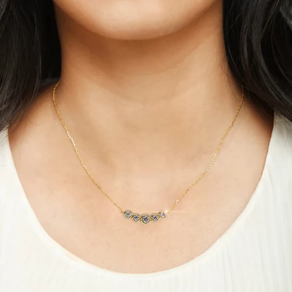 Gold Curved Lab Grown Diamond Bar Necklace - Image 23 Gold Curved Lab Grown Diamond Bar Necklace, view 23 of 23