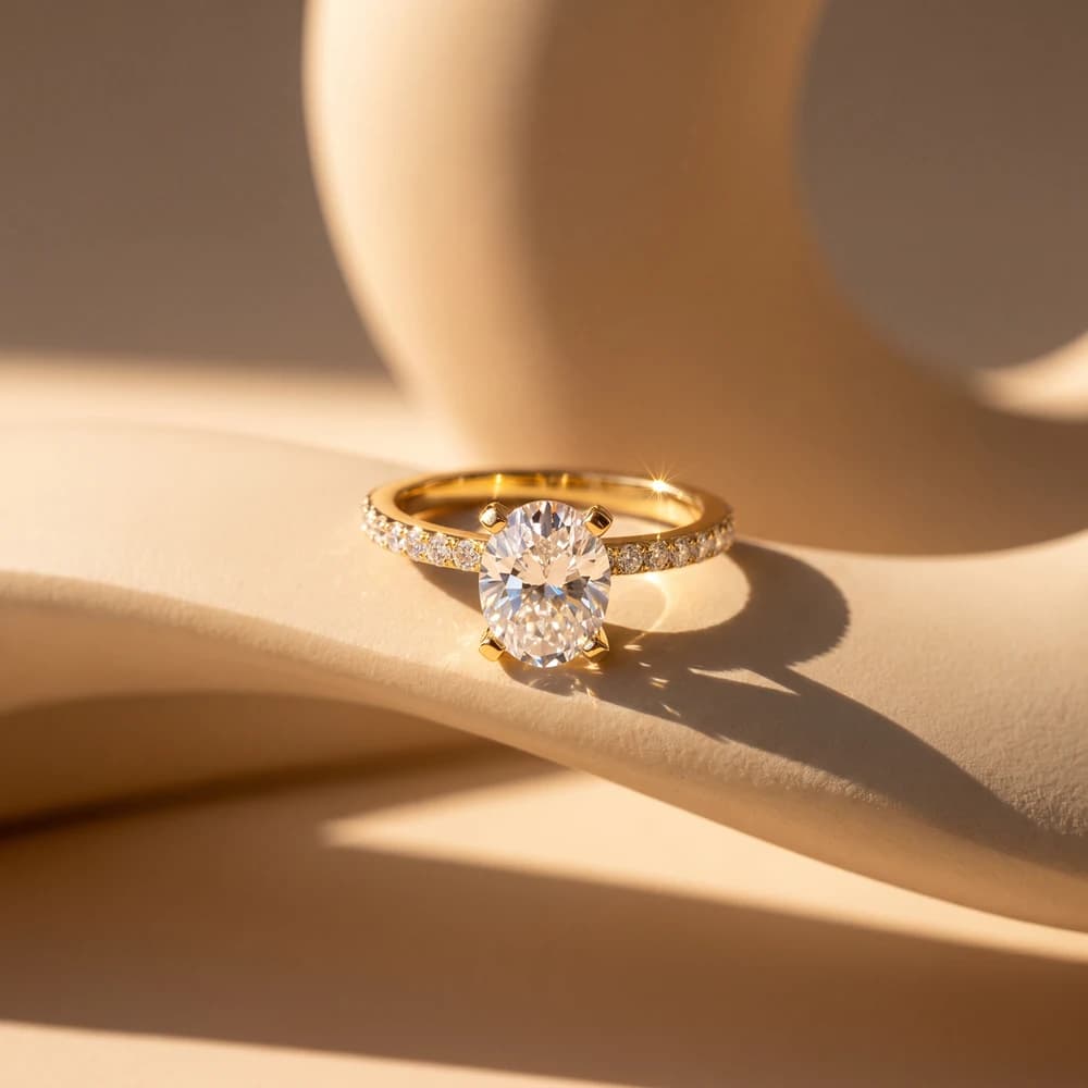 The Oval Radiance Pave Lab Grown Solitaire Ring - Image 2 The Oval Radiance Pave Lab Grown Solitaire Ring, view 2 of 8