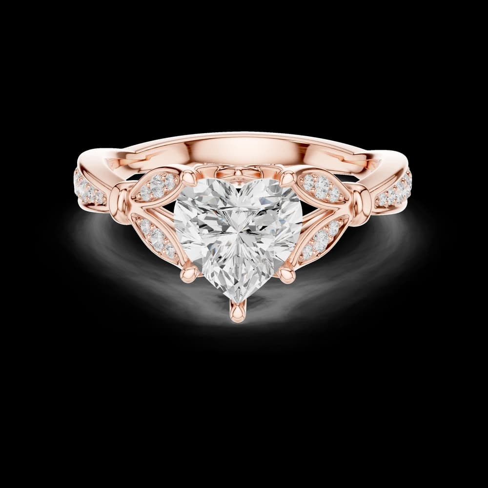 Heart Cut Intricate Leaf Detail Lab Grown Diamond Ring - Image 1 Heart Cut Intricate Leaf Detail Lab Grown Diamond Ring, view 1 of 6