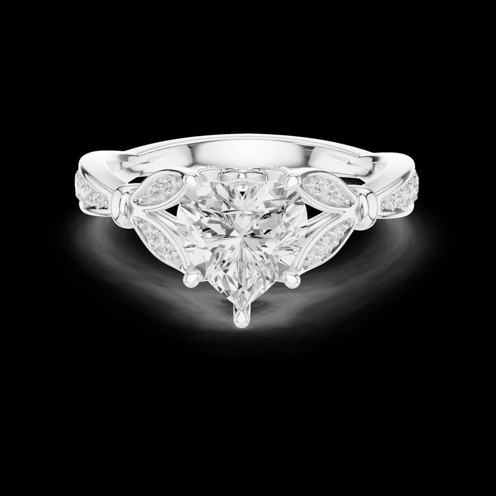 Heart Cut Intricate Leaf Detail Lab Grown Diamond Ring - Image 2 Heart Cut Intricate Leaf Detail Lab Grown Diamond Ring, view 2 of 6