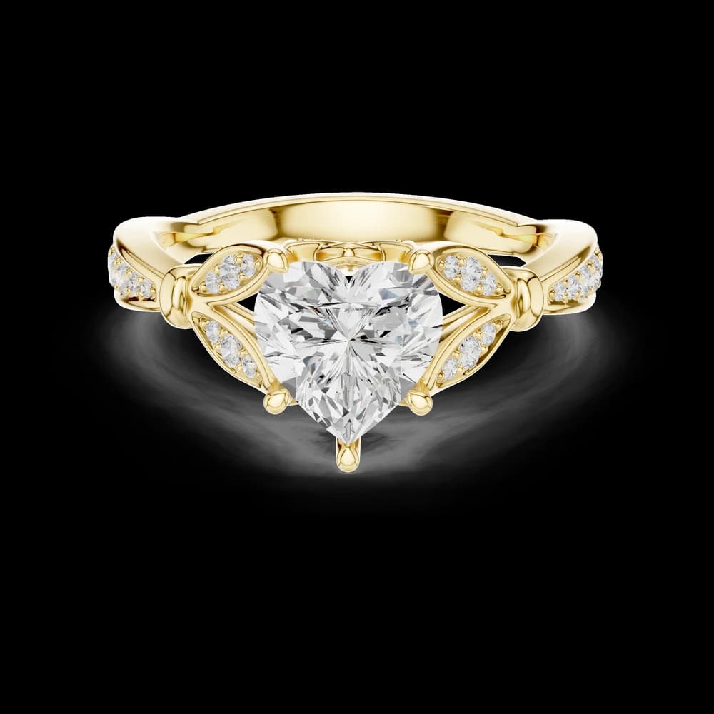 Heart Cut Intricate Leaf Detail Lab Grown Diamond Ring - Image 3 Heart Cut Intricate Leaf Detail Lab Grown Diamond Ring, view 3 of 6