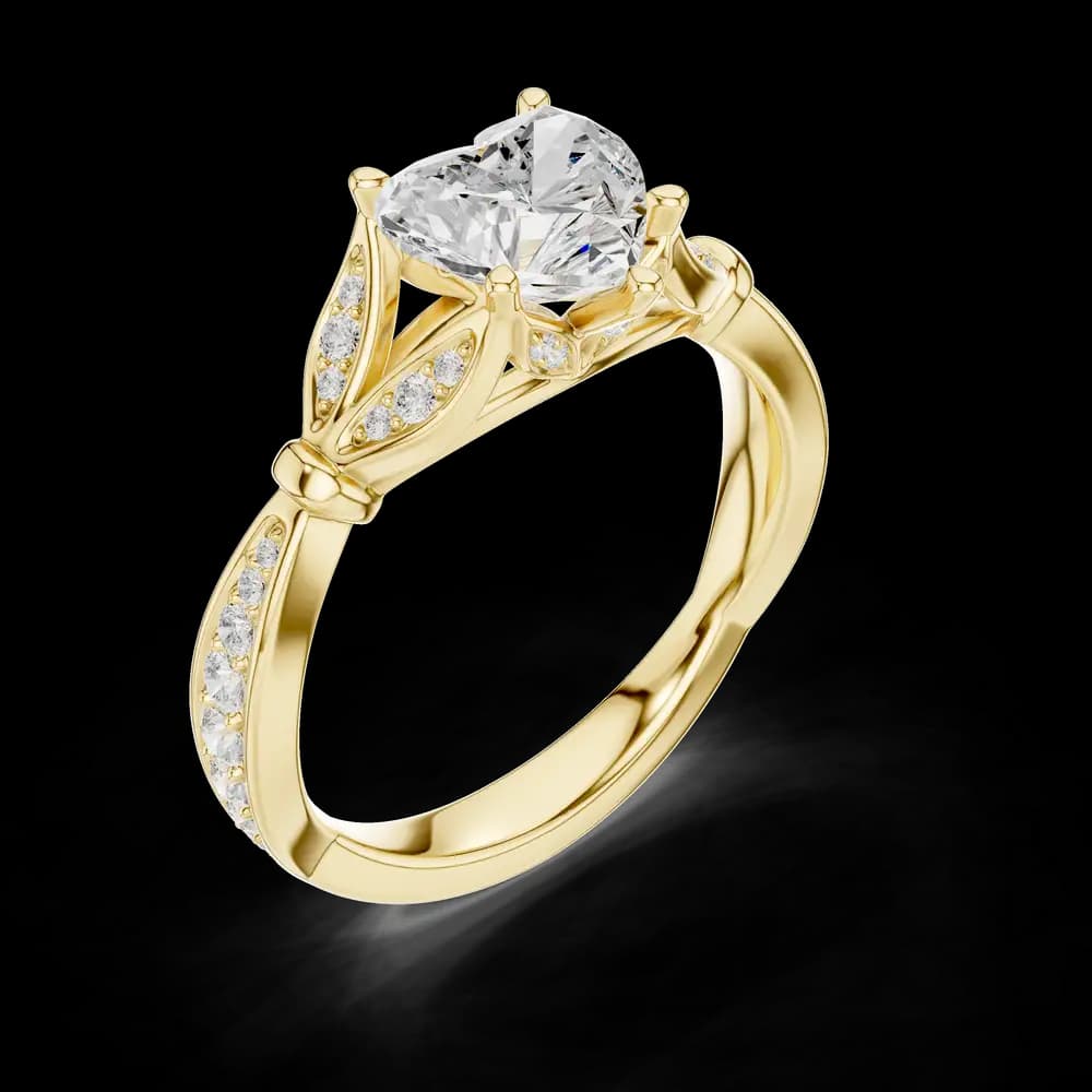 Heart Cut Intricate Leaf Detail Lab Grown Diamond Ring - Image 5 Heart Cut Intricate Leaf Detail Lab Grown Diamond Ring, view 5 of 6