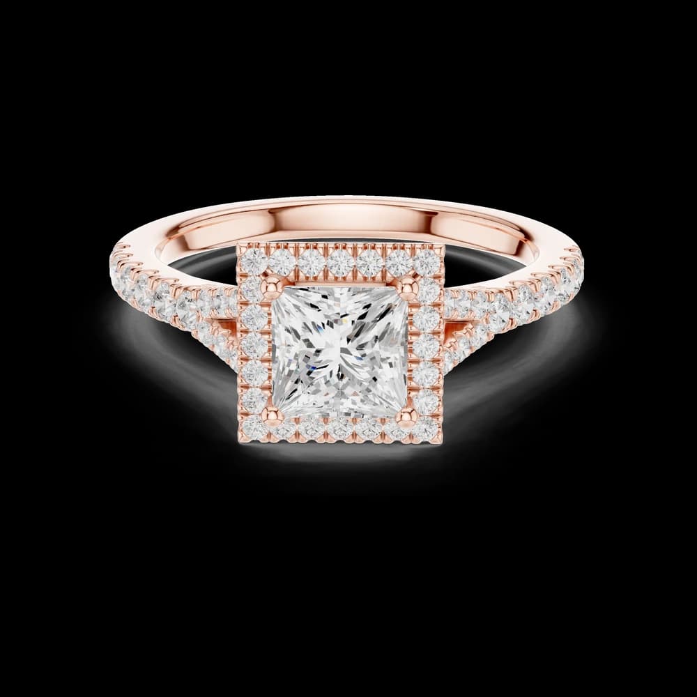 Princess Halo Pavé Split Band Lab Grown Diamond Ring - Image 1 Princess Halo Pavé Split Band Lab Grown Diamond Ring, view 1 of 6