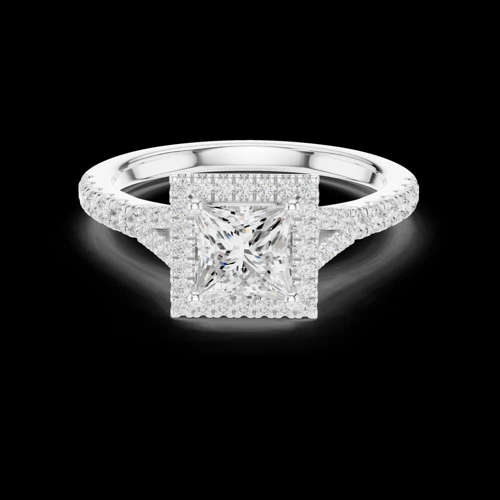 Princess Halo Pavé Split Band Lab Grown Diamond Ring - Image 2 Princess Halo Pavé Split Band Lab Grown Diamond Ring, view 2 of 6