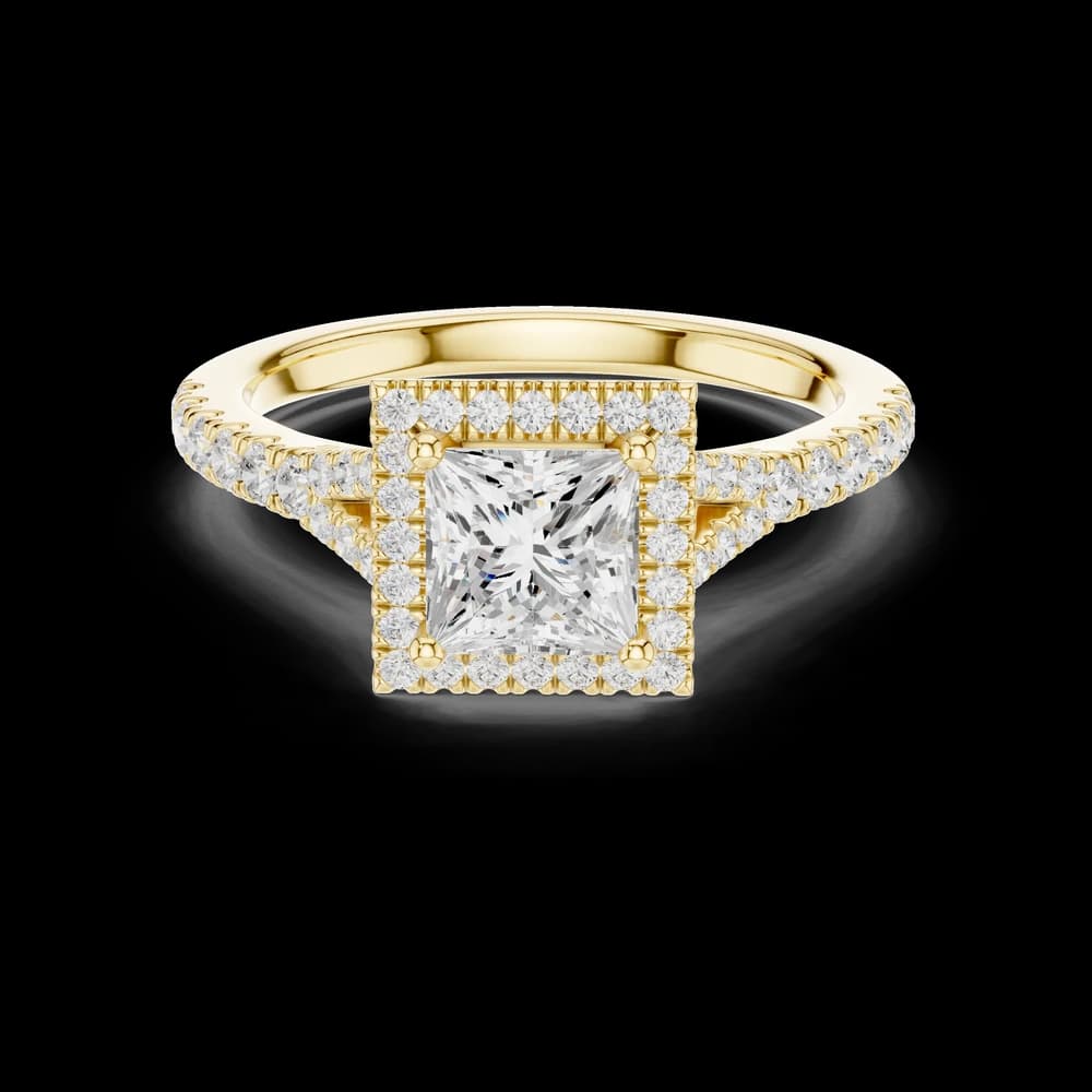 Princess Halo Pavé Split Band Lab Grown Diamond Ring - Image 3 Princess Halo Pavé Split Band Lab Grown Diamond Ring, view 3 of 6