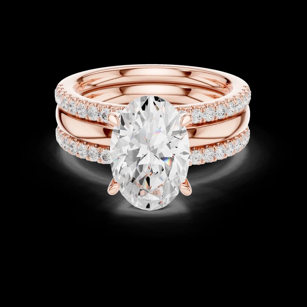 Wide Triple Band Oval Lab Grown Diamond Ring - Image 1 Wide Triple Band Oval Lab Grown Diamond Ring, view 1 of 6