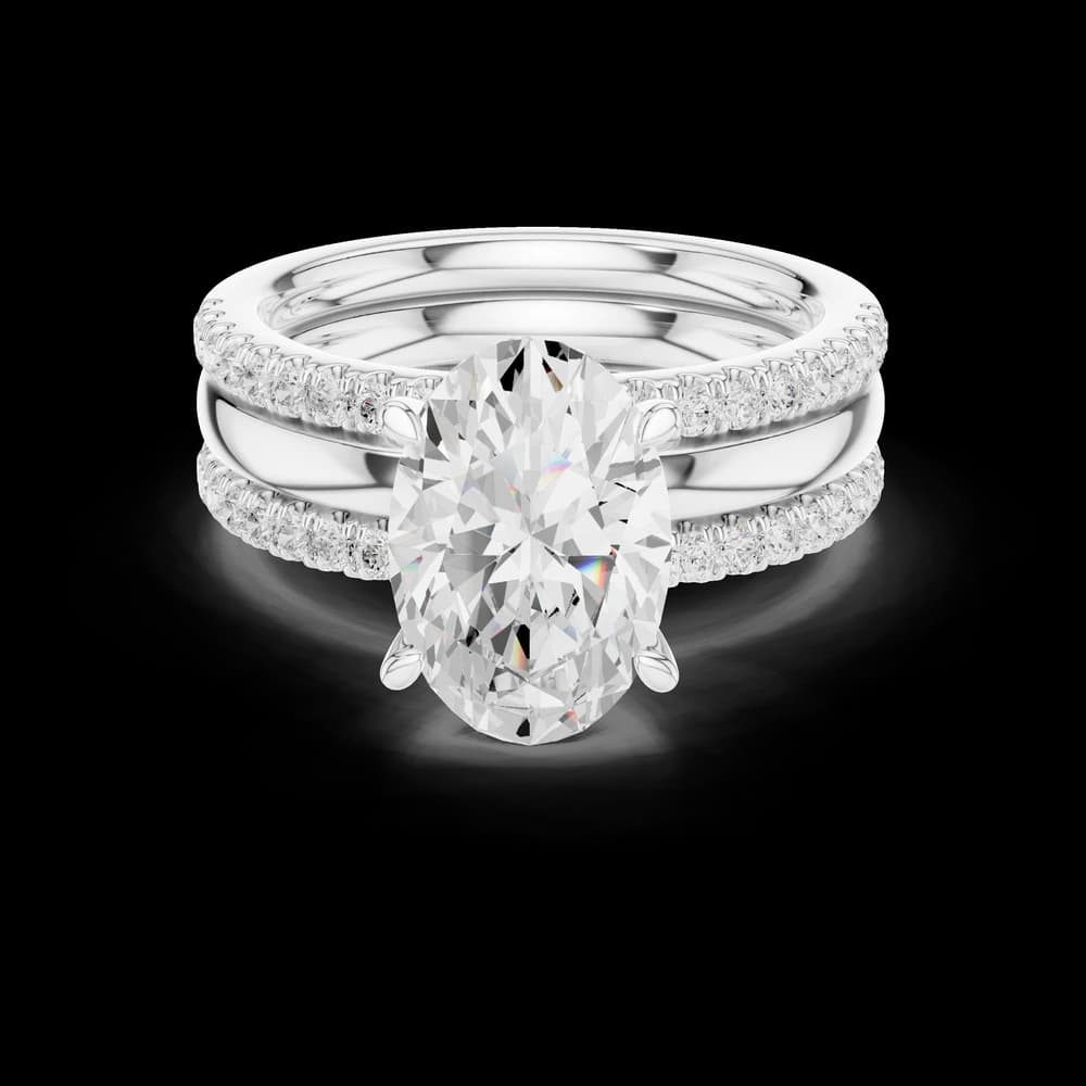 Wide Triple Band Oval Lab Grown Diamond Ring - Image 2 Wide Triple Band Oval Lab Grown Diamond Ring, view 2 of 6