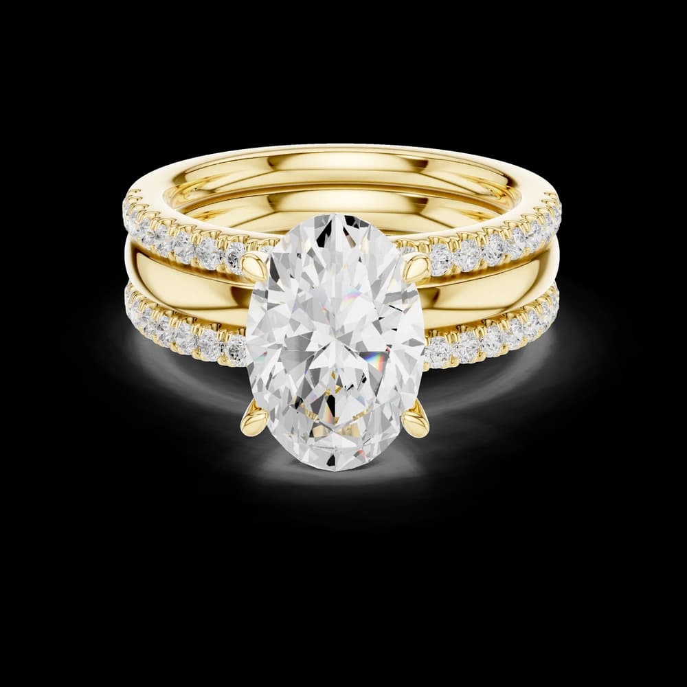 Wide Triple Band Oval Lab Grown Diamond Ring - Image 3 Wide Triple Band Oval Lab Grown Diamond Ring, view 3 of 6