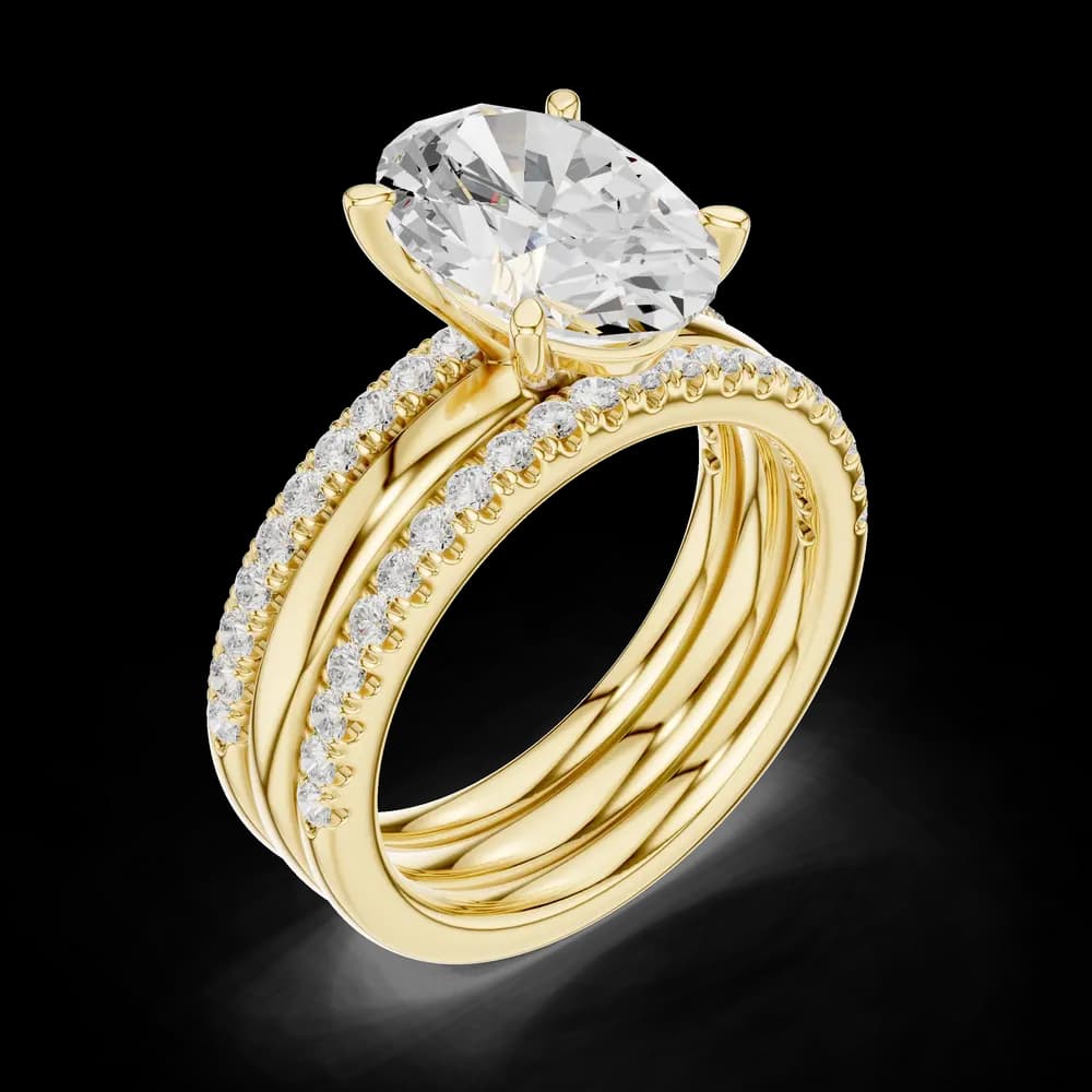 Wide Triple Band Oval Lab Grown Diamond Ring - Image 5 Wide Triple Band Oval Lab Grown Diamond Ring, view 5 of 6