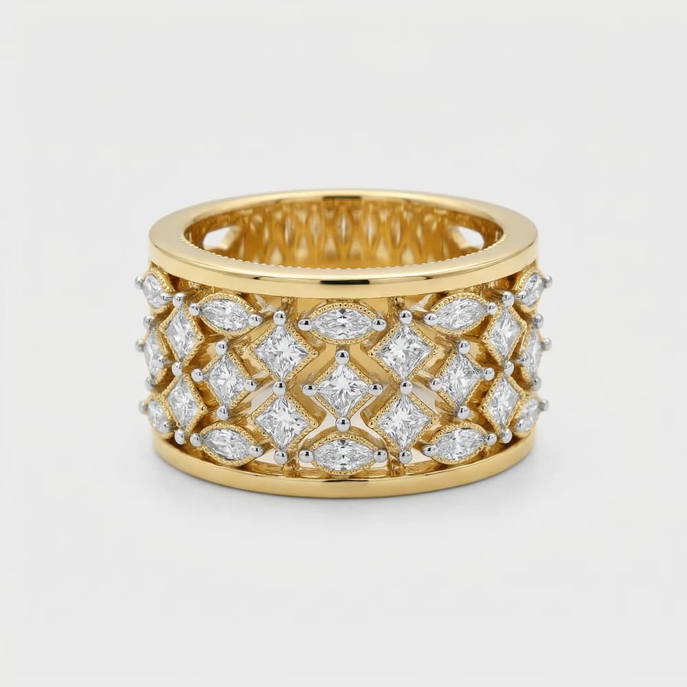 Lattice Wide Band Lab Grown Diamond Ring - Image 1 Lattice Wide Band Lab Grown Diamond Ring, view 1 of 3