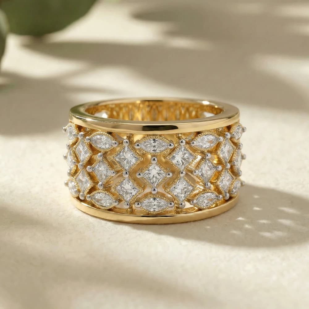 Lattice Wide Band Lab Grown Diamond Ring - Image 2 Lattice Wide Band Lab Grown Diamond Ring, view 2 of 3