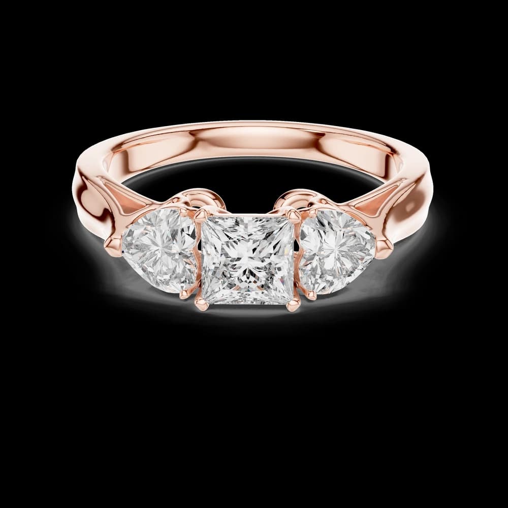 Three Stone Princess And Heart Lab Grown Ring - Image 1 Three Stone Princess And Heart Lab Grown Ring, view 1 of 2