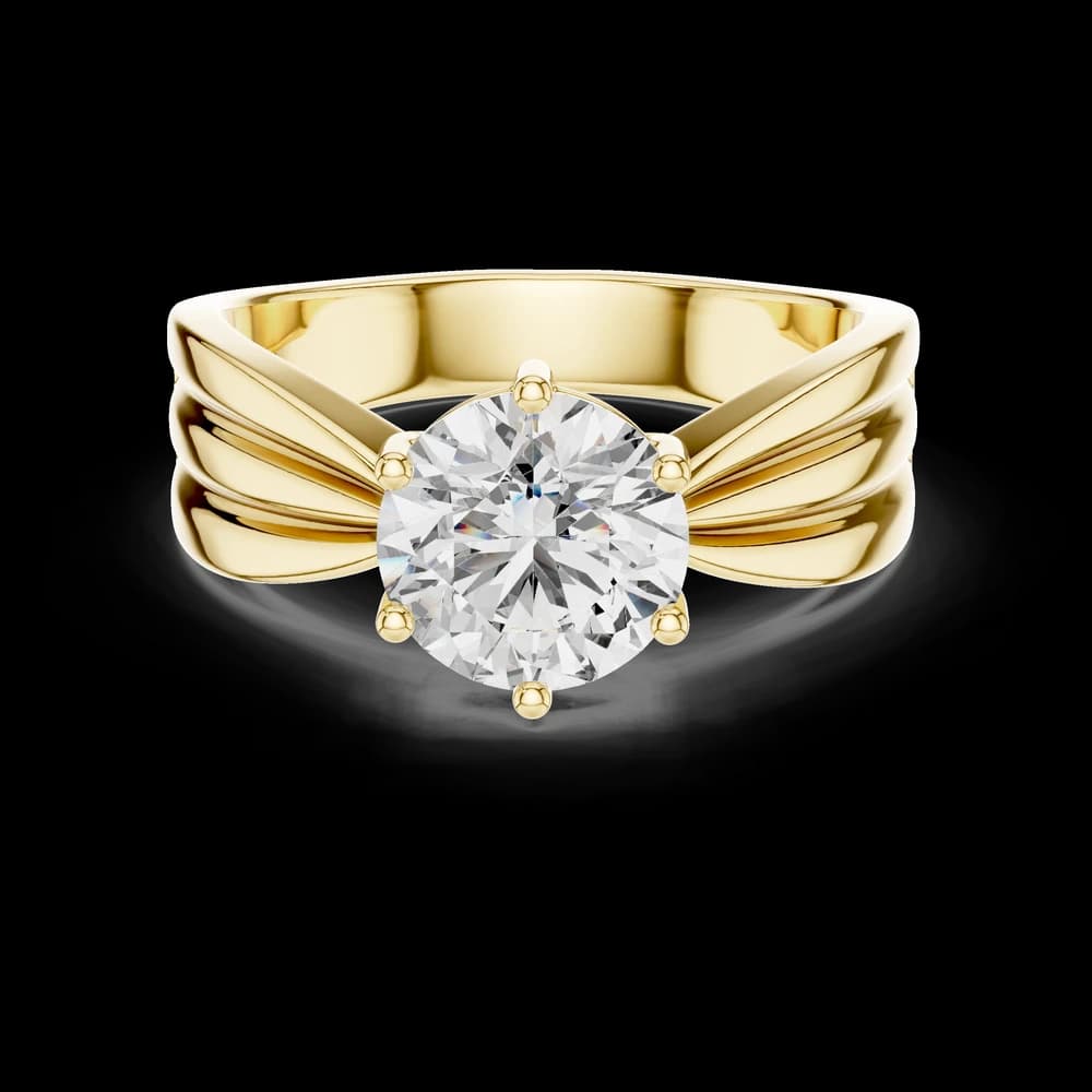 Round Cut Gold Ribbed Lab Grown Ring - Image 3 Round Cut Gold Ribbed Lab Grown Ring, view 3 of 5