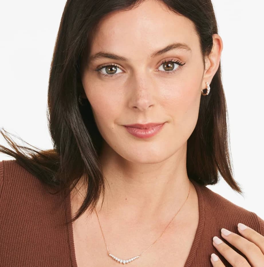 Graduating Lab Grown Diamond Curved Necklace - Image 2 Graduating Lab Grown Diamond Curved Necklace, view 2 of 4