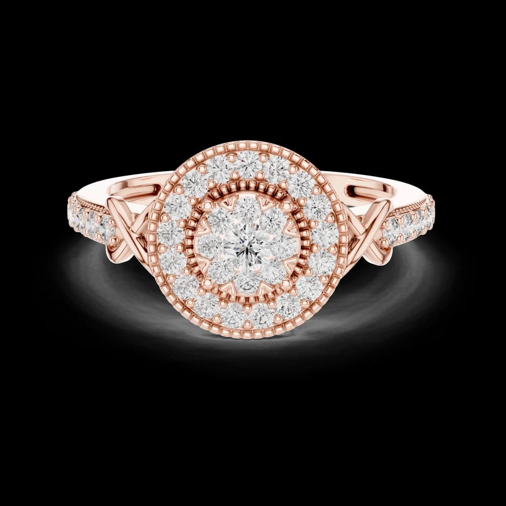 Round Floral Halo Crossover Luxury Bridal Ring - Image 1 Round Floral Halo Crossover Luxury Bridal Ring, view 1 of 6