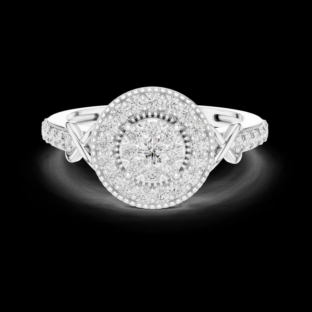 Round Floral Halo Crossover Luxury Bridal Ring - Image 2 Round Floral Halo Crossover Luxury Bridal Ring, view 2 of 6