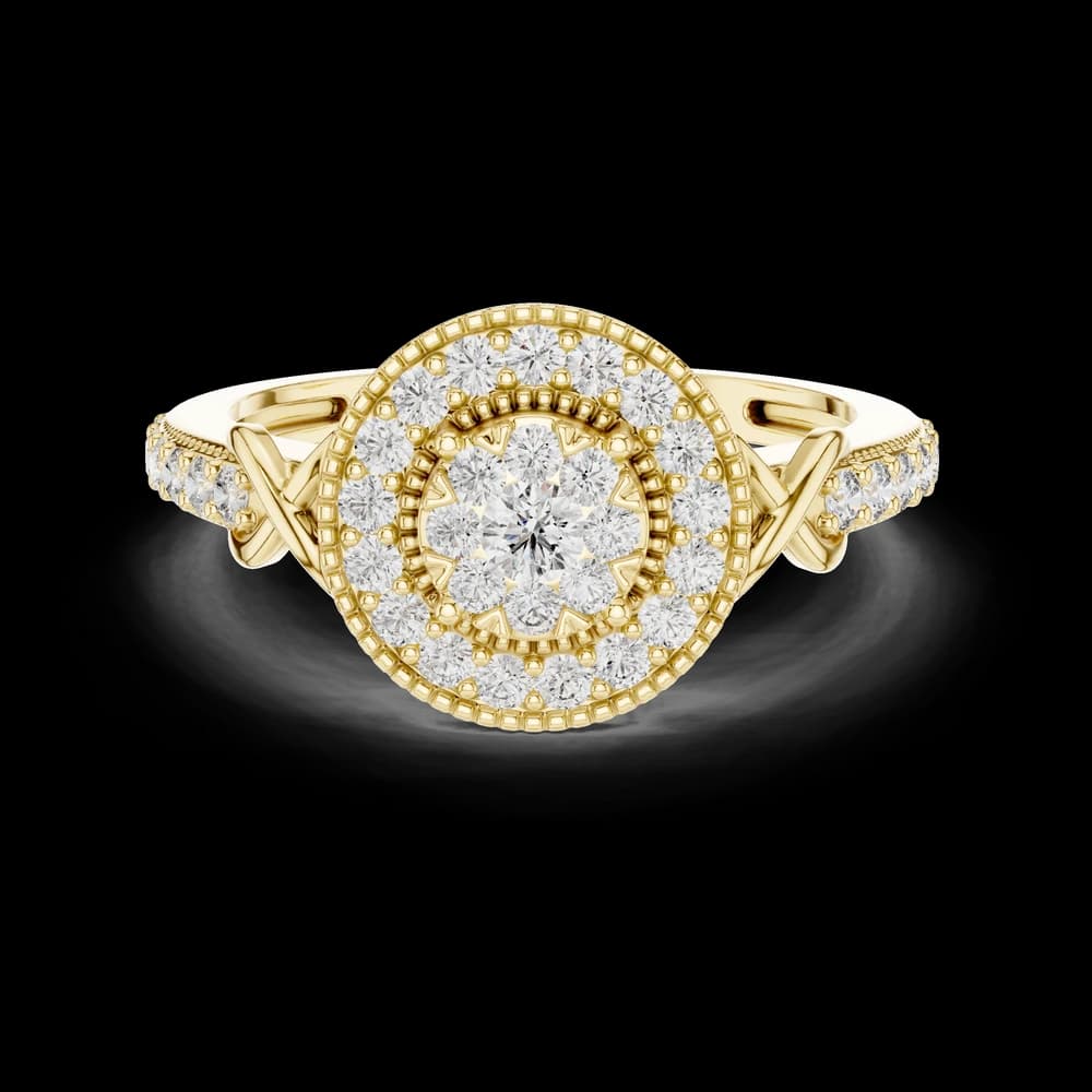 Round Floral Halo Crossover Luxury Bridal Ring - Image 3 Round Floral Halo Crossover Luxury Bridal Ring, view 3 of 6