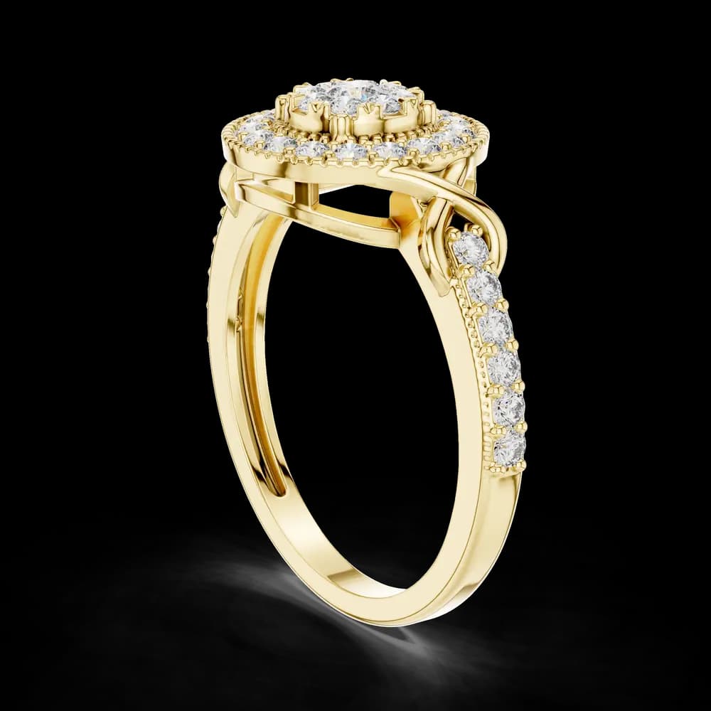 Round Floral Halo Crossover Luxury Bridal Ring - Image 4 Round Floral Halo Crossover Luxury Bridal Ring, view 4 of 6