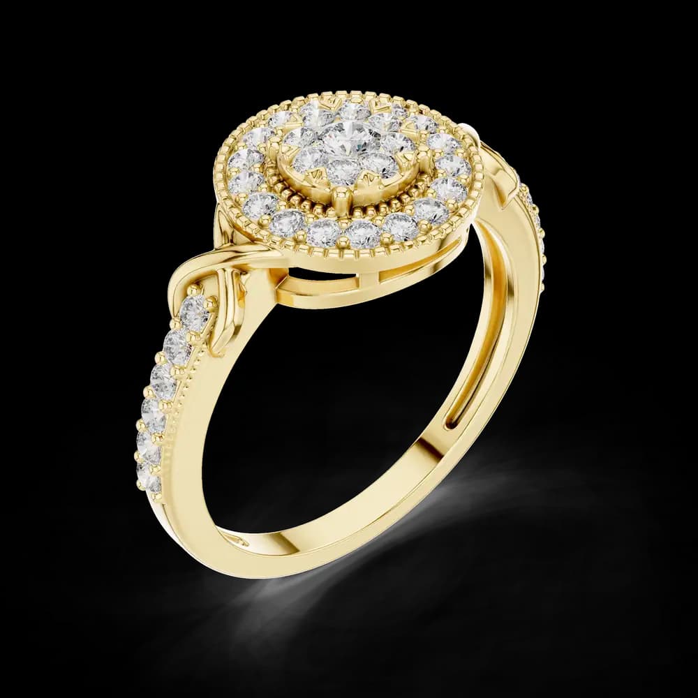 Round Floral Halo Crossover Luxury Bridal Ring - Image 5 Round Floral Halo Crossover Luxury Bridal Ring, view 5 of 6