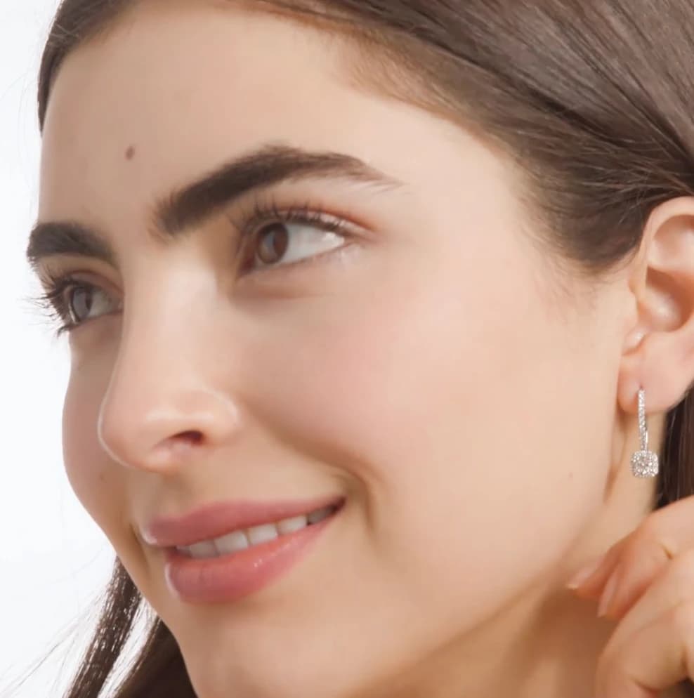 Halo Cushion Cut Lab Grown Diamond Drop Earrings - Image 2 Halo Cushion Cut Lab Grown Diamond Drop Earrings, view 2 of 3