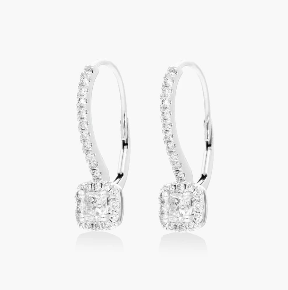 Halo Cushion Cut Lab Grown Diamond Drop Earrings - Image 3 Halo Cushion Cut Lab Grown Diamond Drop Earrings, view 3 of 3