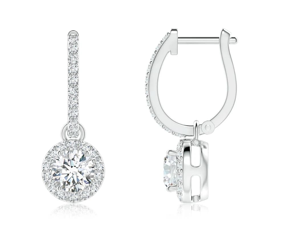 Halo Round Lab Grown Diamond Drop Earrings - Image 1 Halo Round Lab Grown Diamond Drop Earrings, view 1 of 4